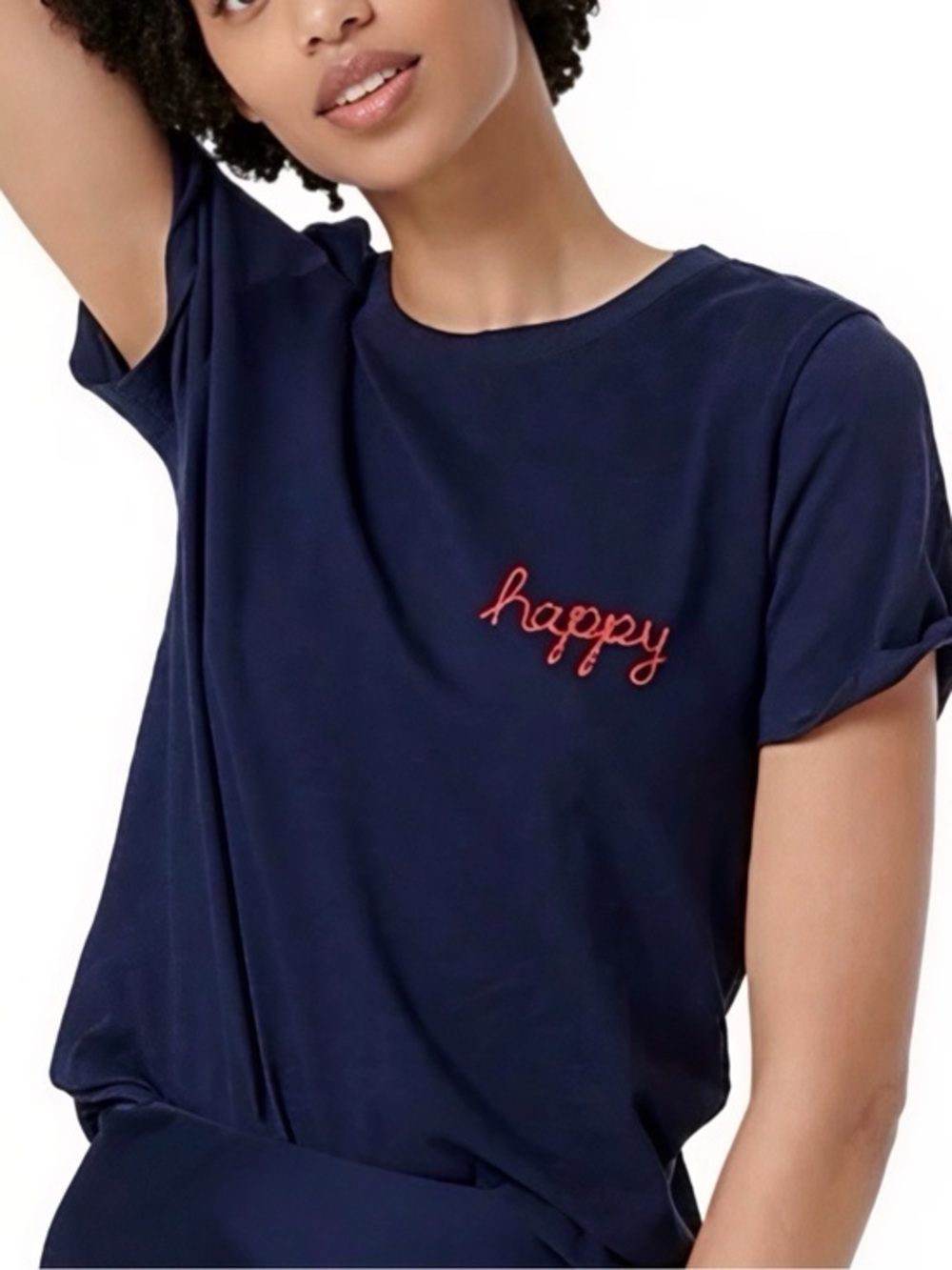 J. Crew | Navy Blue Tee with Red HAPPY Embroidery Classic Slub T Shirt